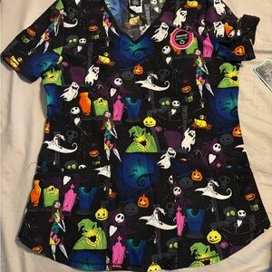 Disney The Nightmare Before Christmas Scrub Top - Black and Blue